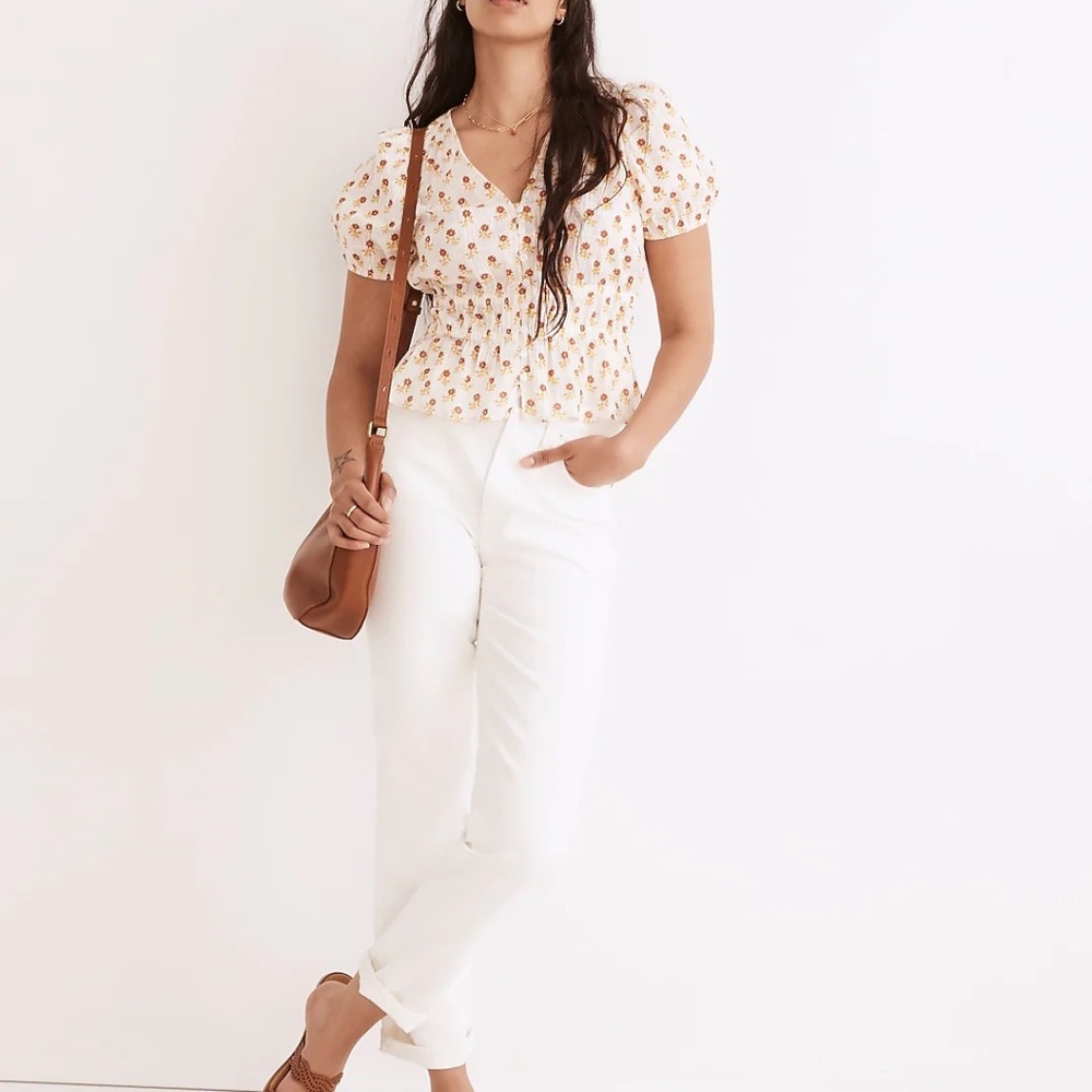 NWT Madewell Sophia Short-Sleeve Top in Wild Calendula Block-Print (XS)
